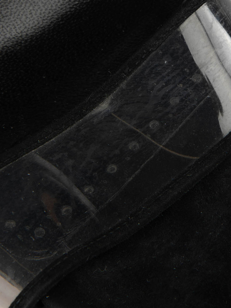 Manolo Blahnik Black Suede Plexi Ankle Strap Sandals