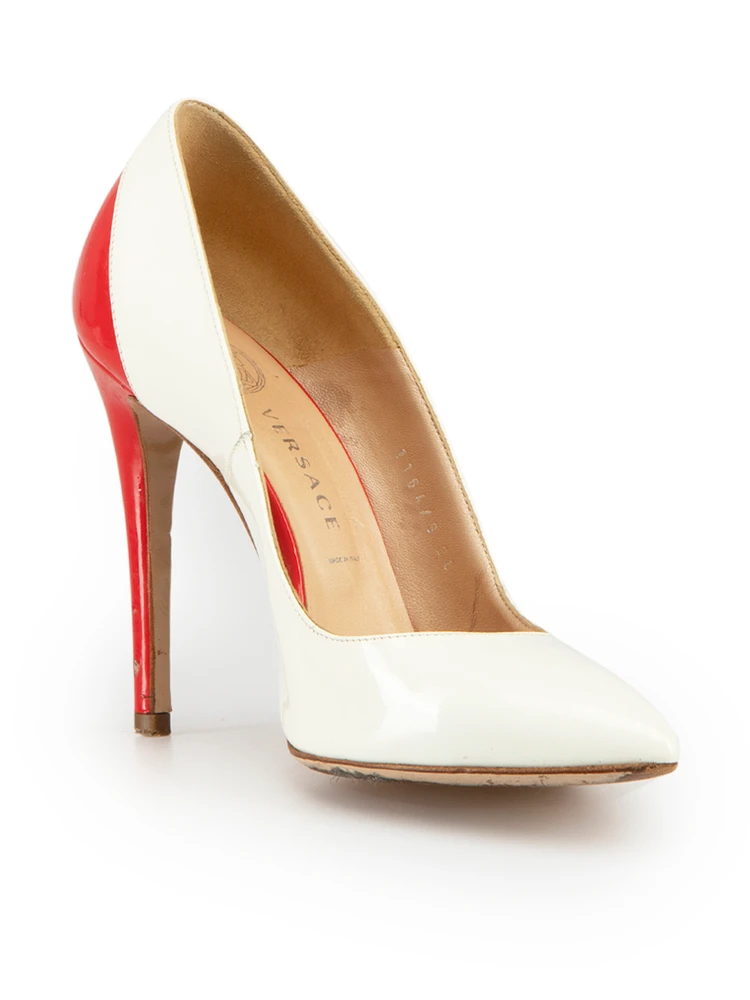 Versace White & Red Patent Pointed-Toe Pumps