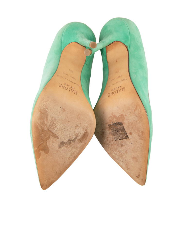 Malone Souliers Green Suede Point Toe Pumps