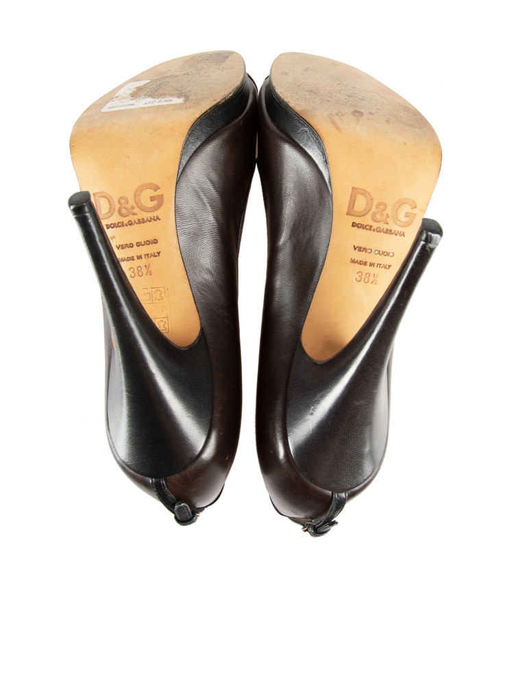 Dolce & Gabbana D&G Brown Leather Peep-Toe Heels