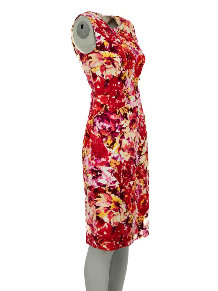 Moschino Red Velvet Floral Sleeveless Midi Dress