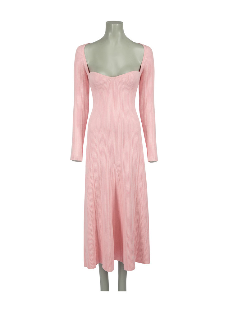 ANNA QUAN  Pink Rib Knit Midi Dress