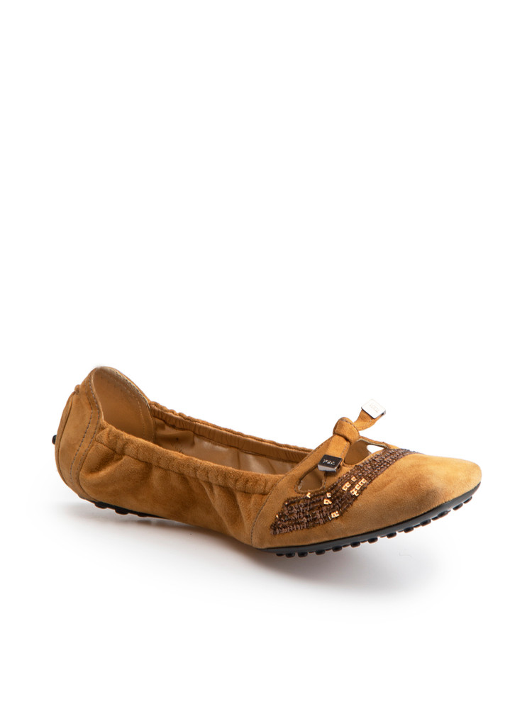 Tod's Camel Suede Embellished Driving Flats