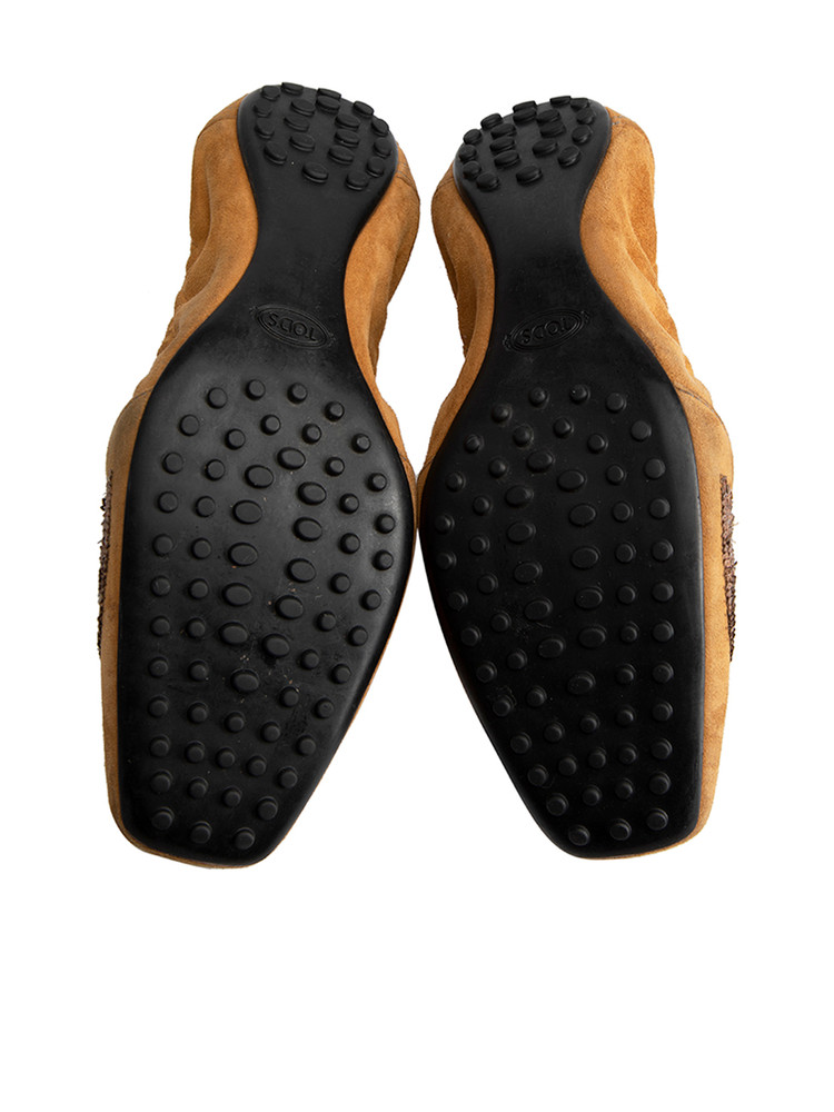 Tod's Camel Suede Embellished Driving Flats