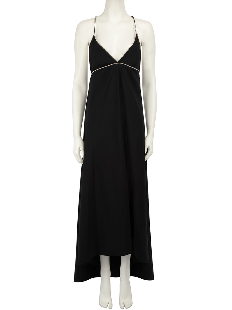 Françoise Black Crystal Embellished Wool Slip Dress
