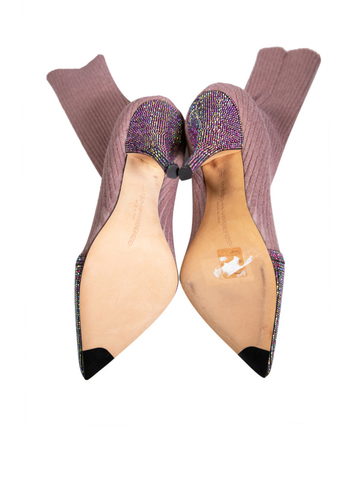 Marco de Vincenzo Purple Knit Crystal Sock Boots