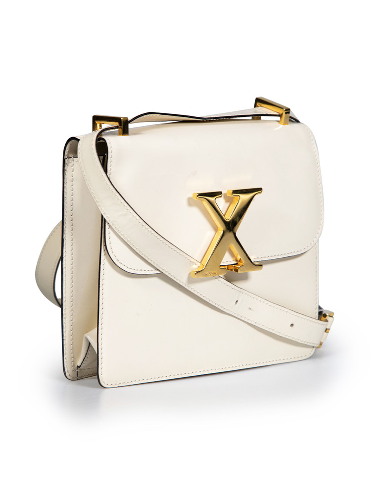 Moschino Ecru Patent Letter Crossbody Bag