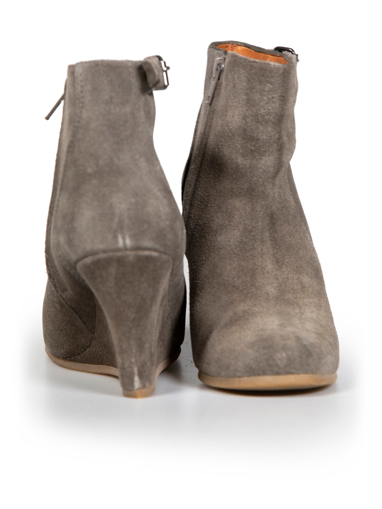 Lanvin Grey Ankle Suede Wedge Boots