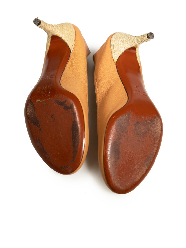 Lanvin Camel Leather Espadrilles Heel Pumps