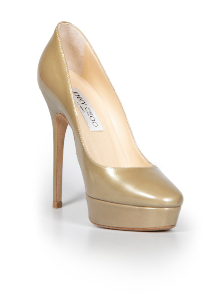 Jimmy Choo Gold Patent Leather High Platform Pumps
