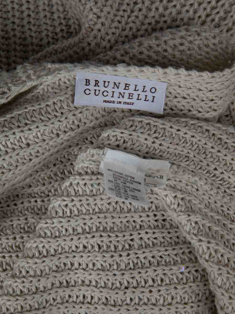 Brunello Cucinelli Ecru Sequinned V-Neck Jumper