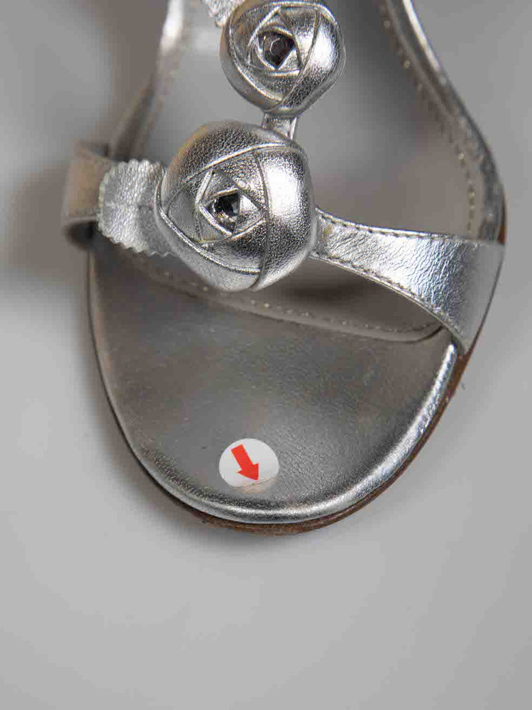 Sergio Rossi Silver Leather Rose Detail Sandals