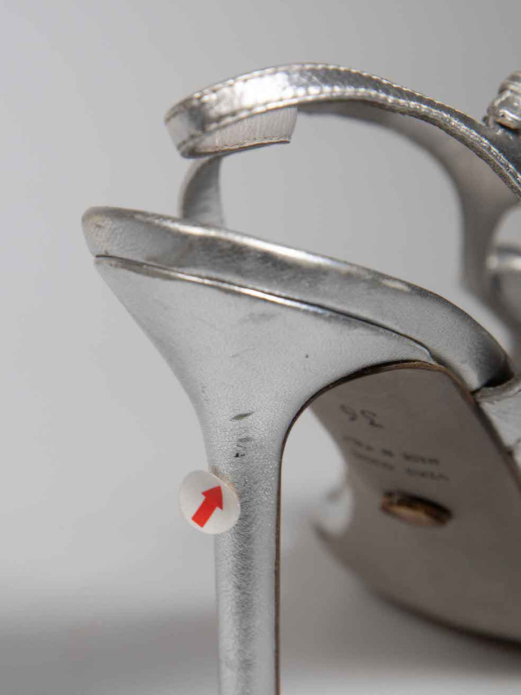 Sergio Rossi Silver Leather Rose Detail Sandals