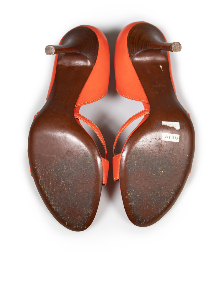 Céline Orange Leather Buckle Detail Sandals
