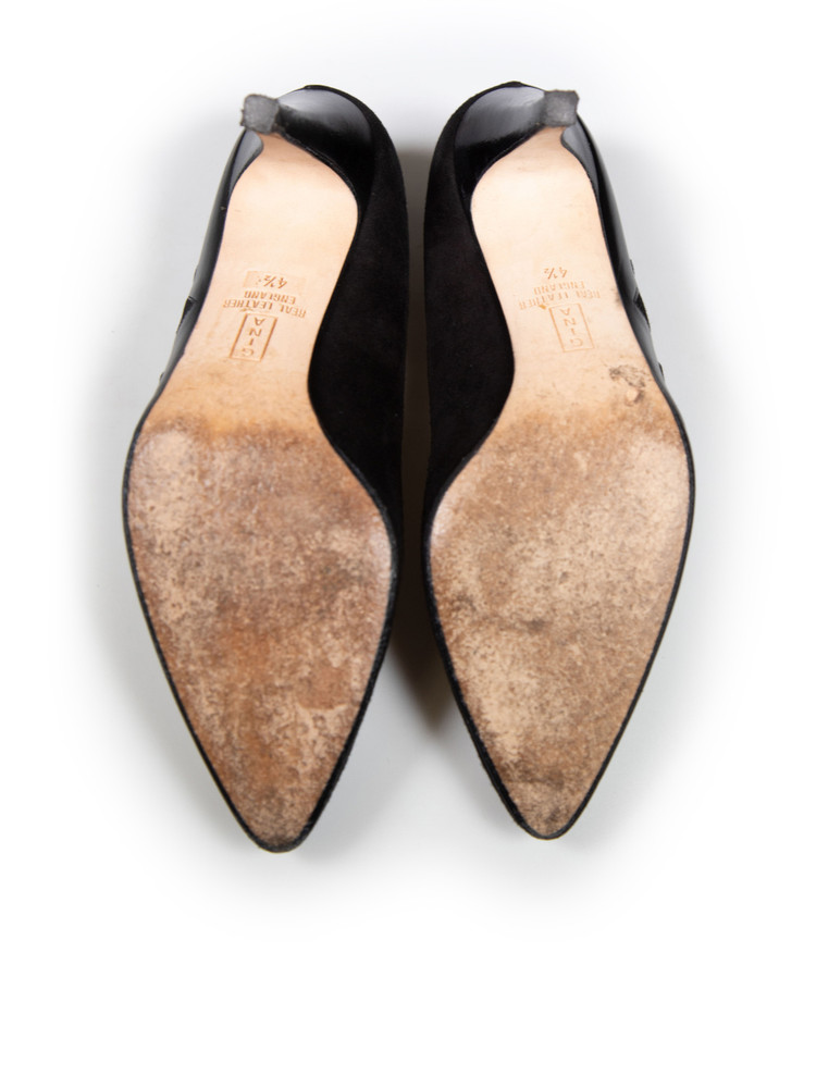 Gina Black Suede & Leather Cut-Out Pattern Pumps