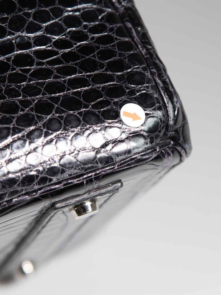 Hermès 1999 Noir Shiny Porosus Croc PHW Haut à Courroies Birkin 40