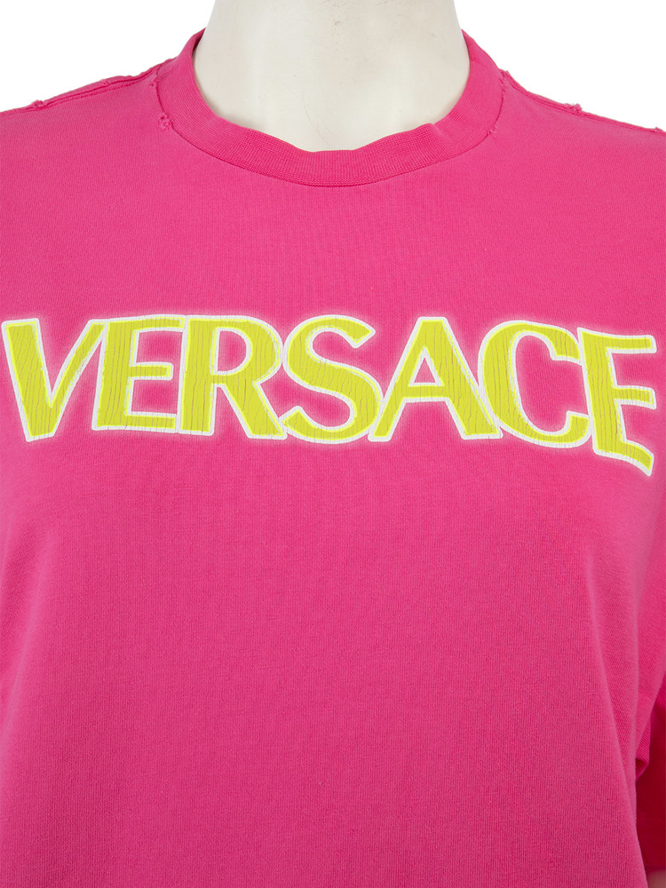 Versace Pink Vintage Wash Effect Logo T-Shirt