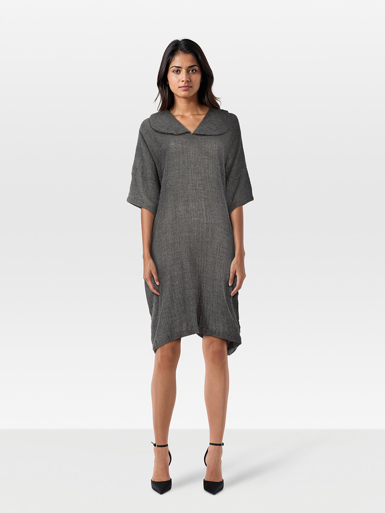 Comme Des Garcons Grey Wool Knee Length Dress