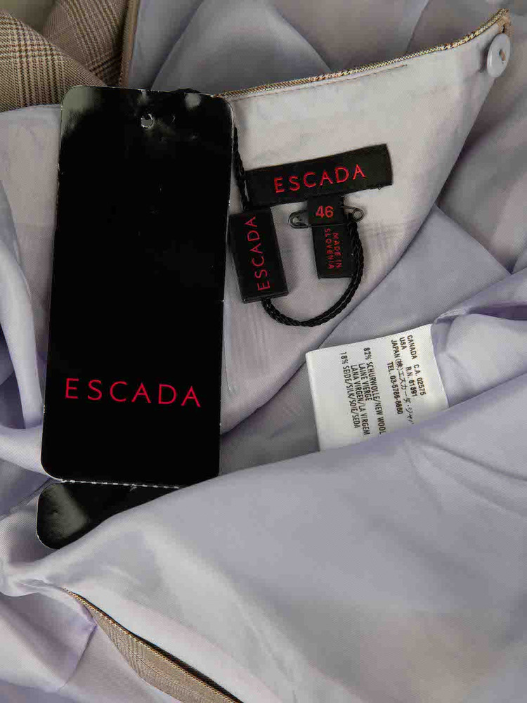 Escada Brown Wool Tartan Knee Length Skirt