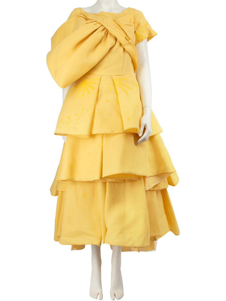 Isabel Sanchis Yellow Oversized Bow Accent Dress