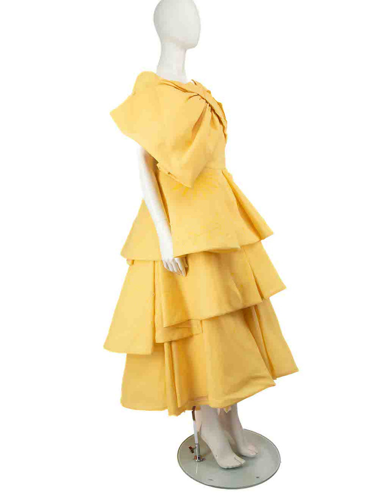 Isabel Sanchis Yellow Oversized Bow Accent Dress