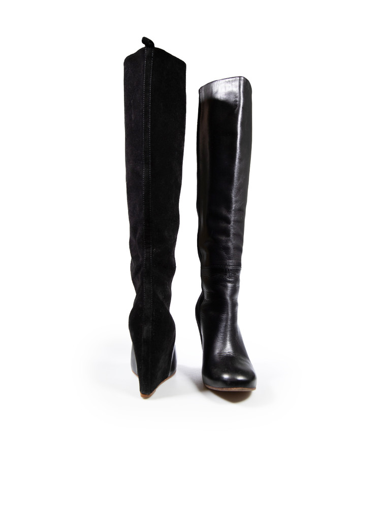 Céline Black Suede & Leather Wedge Boots