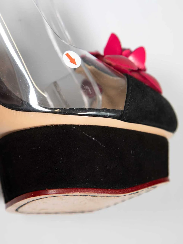 Charlotte Olympia Floral Suede & PVC Heels