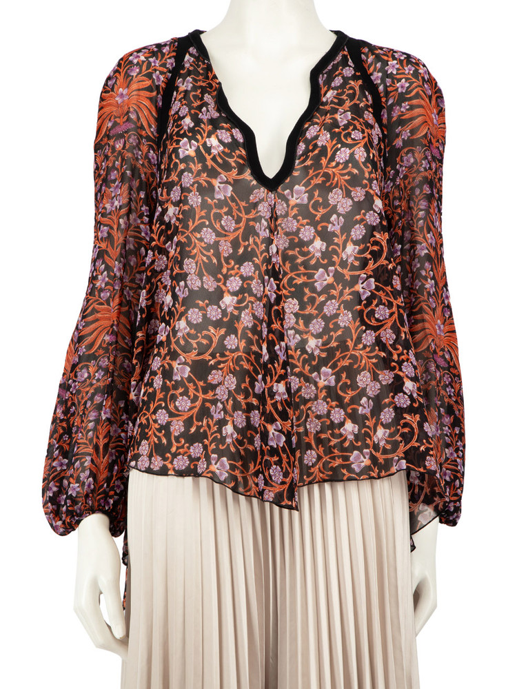 Giambattista Valli Floral V-Neck See Through Top