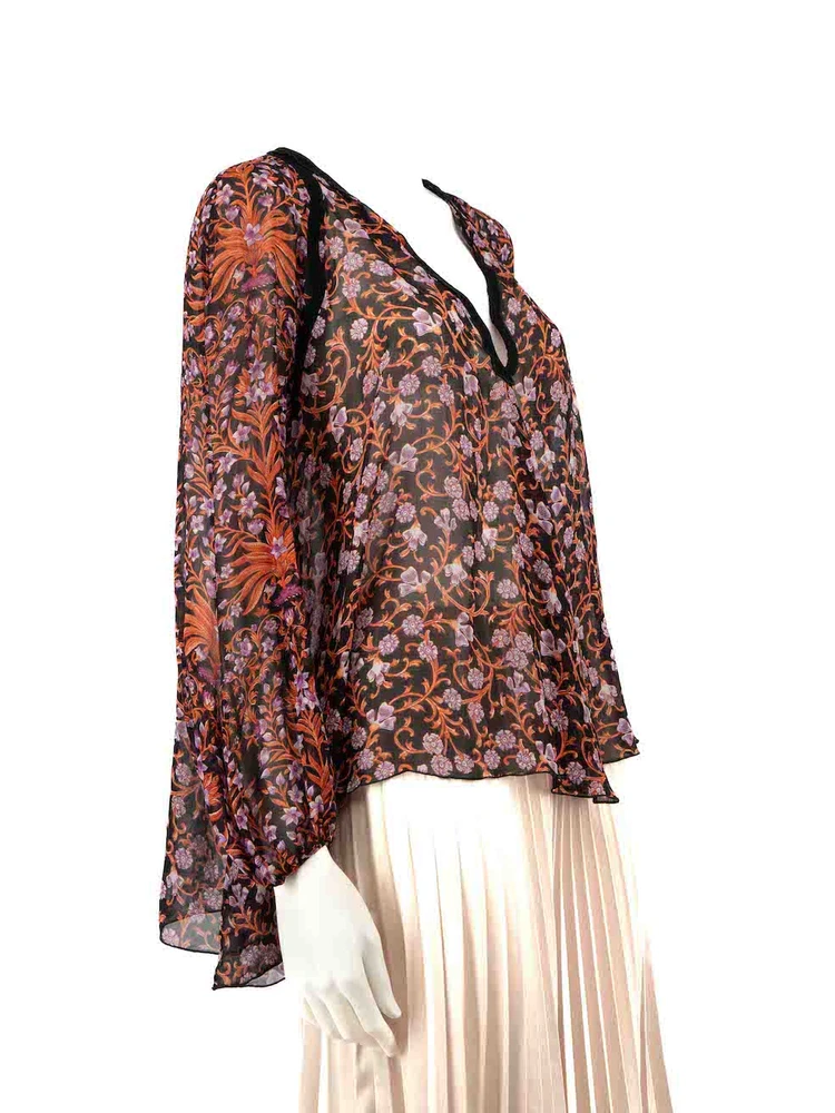 Giambattista Valli Floral V-Neck See Through Top
