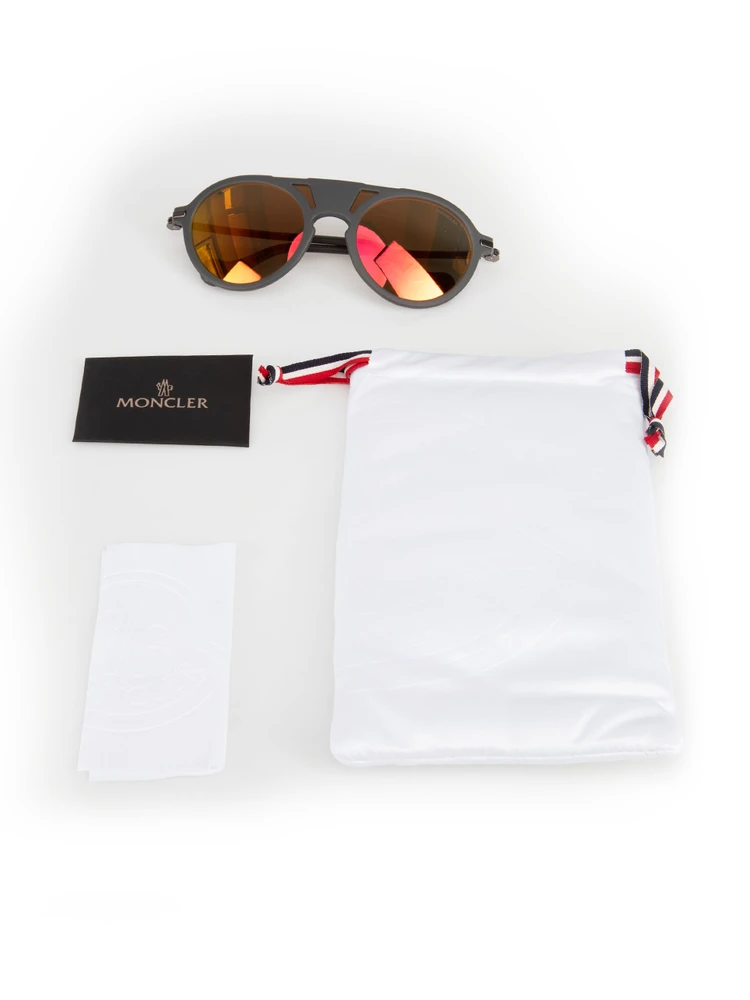 Moncler Grey Mirrored Round Sunglasses