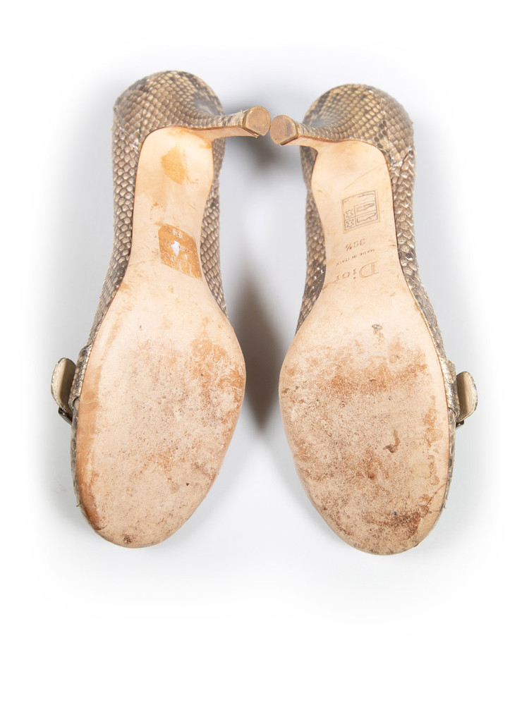 Dior Beige Python Buckle Detail Pumps