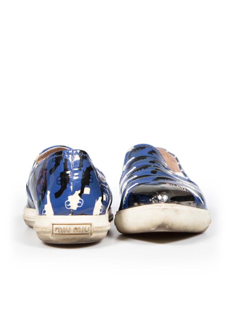 Miu Miu Blue Gun Print Slip On Flats