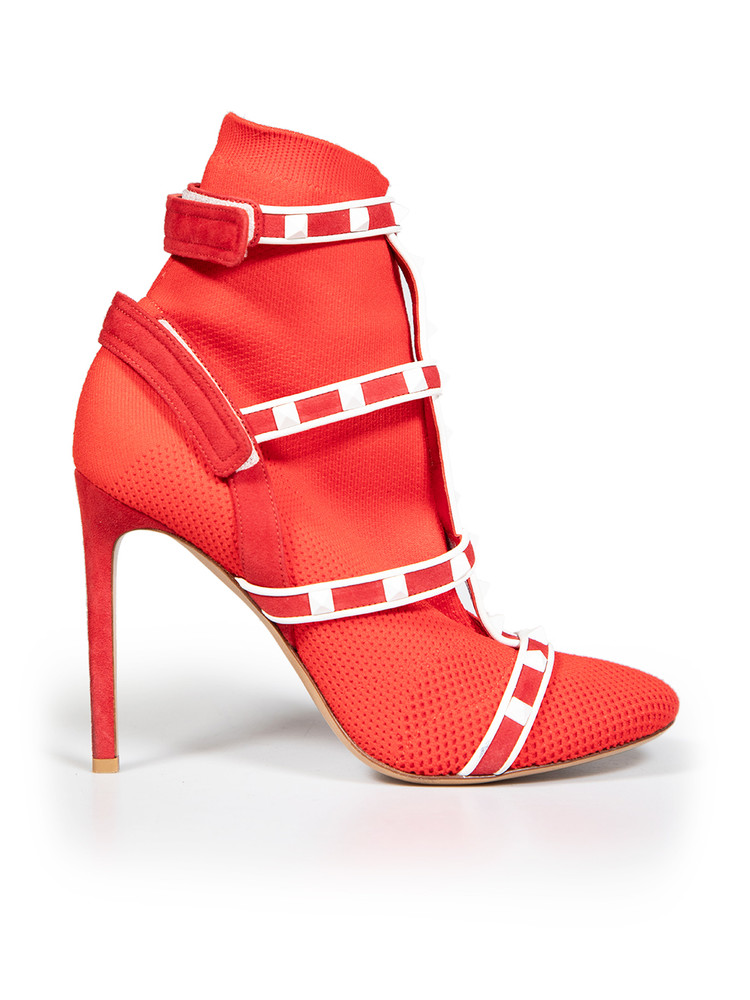 Valentino Garavani Red Rockstud Body-Tech Knit Ankle Boots