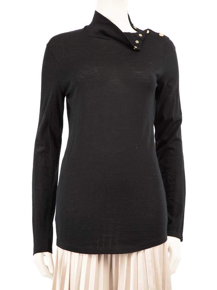 Balmain Black Button Detail Turtleneck Jumper
