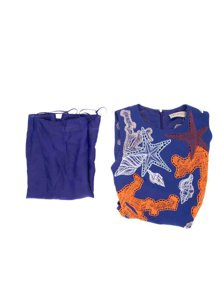 Emilio Pucci Blue Seashell Embroidered Dress
