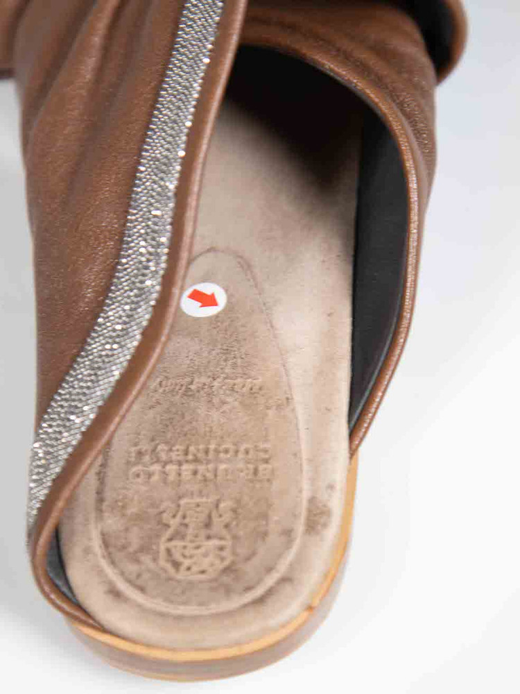 Brunello Cucinelli Brown Leather Beaded Slides