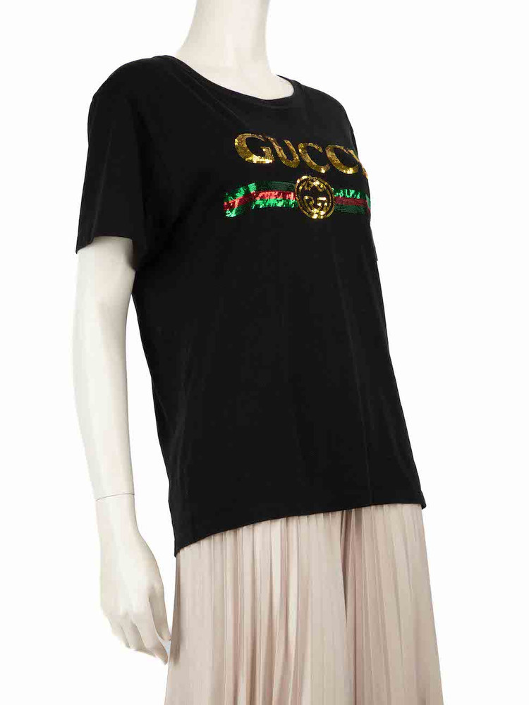 Gucci Black Sequin Tiger Logo T-Shirt
