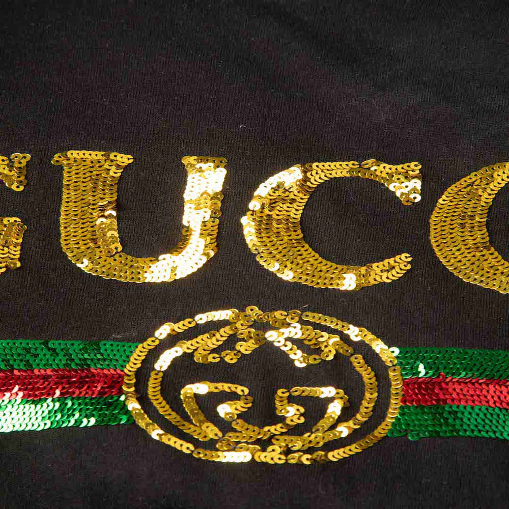 Gucci Black Sequin Tiger Logo T-Shirt