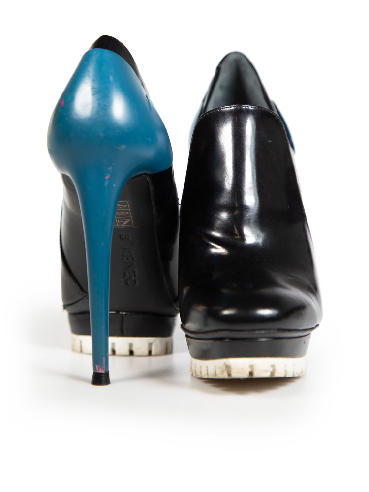 Kenzo Black Leather Platform Collared Pumps