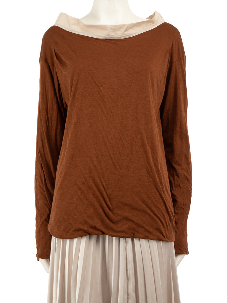 Marni Brown Two-Tone Wide Neckline Top