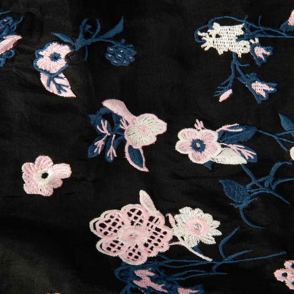 Erdem Black Silk Floral Embroidered Dress