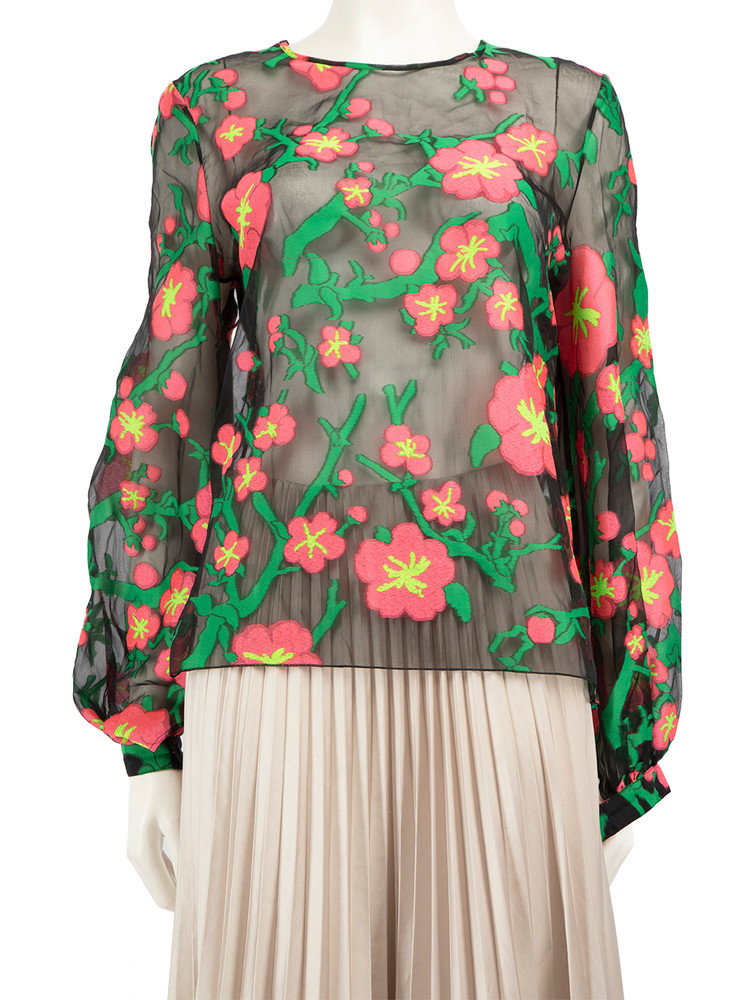 Andrew Gn SS15 Floral Embroidered Sheer Blouse