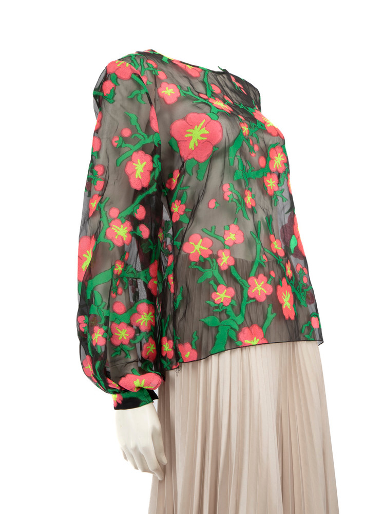 Andrew Gn SS15 Floral Embroidered Sheer Blouse