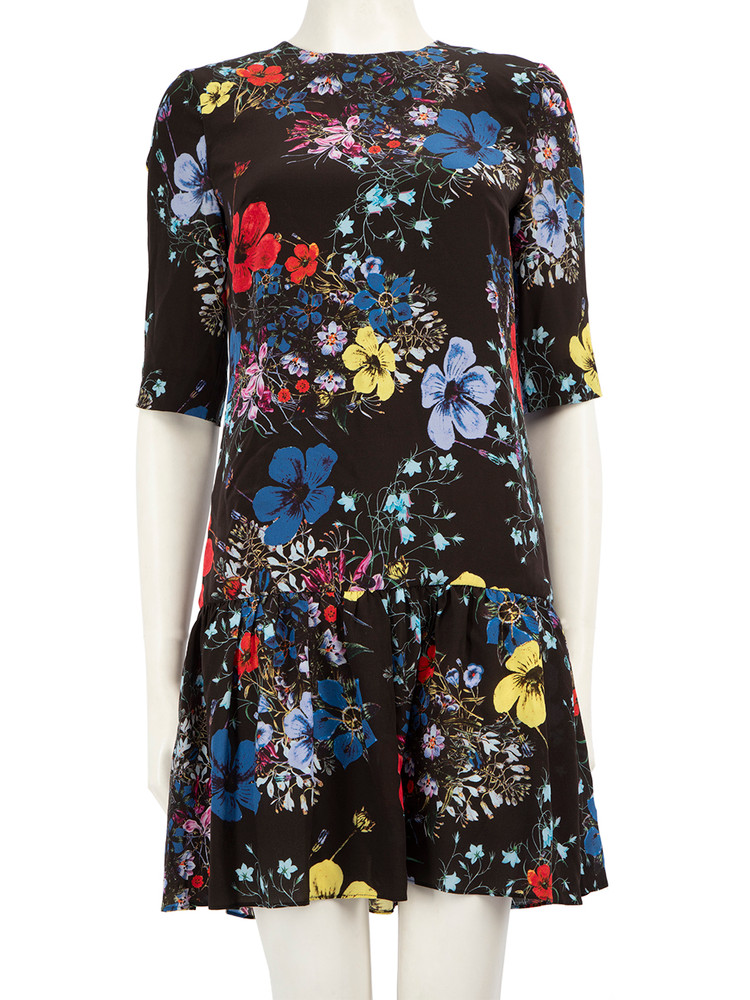 Erdem Floral Print Silk Drop-Waist Mini Dress