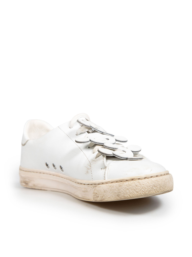 Anya Hindmarch White Leather Laser Cut-Out Pattern Trainers