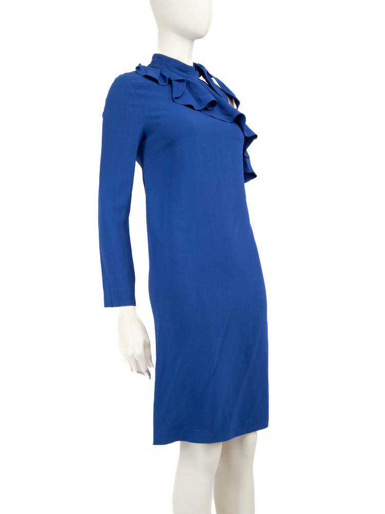 Emilio Pucci Blue Ruffle Neck Tie Dress