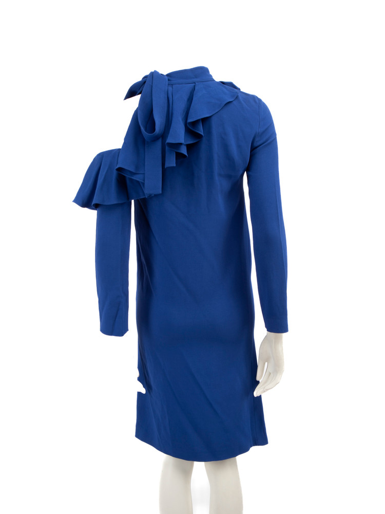 Emilio Pucci Blue Ruffle Neck Tie Dress