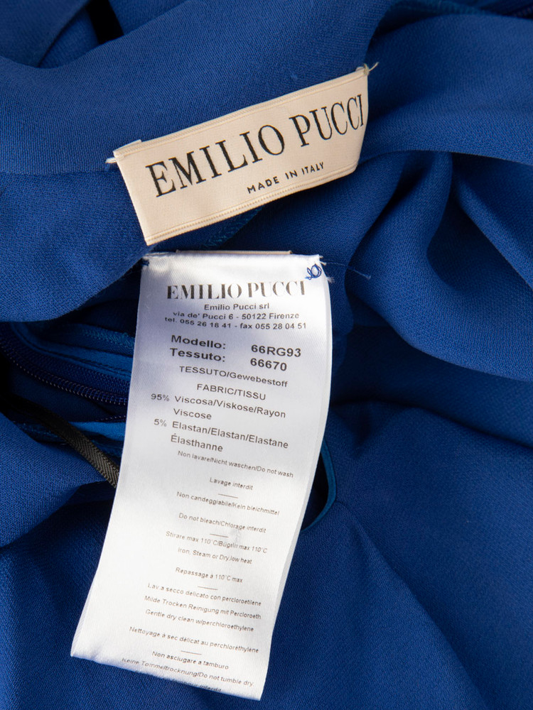 Emilio Pucci Blue Ruffle Neck Tie Dress