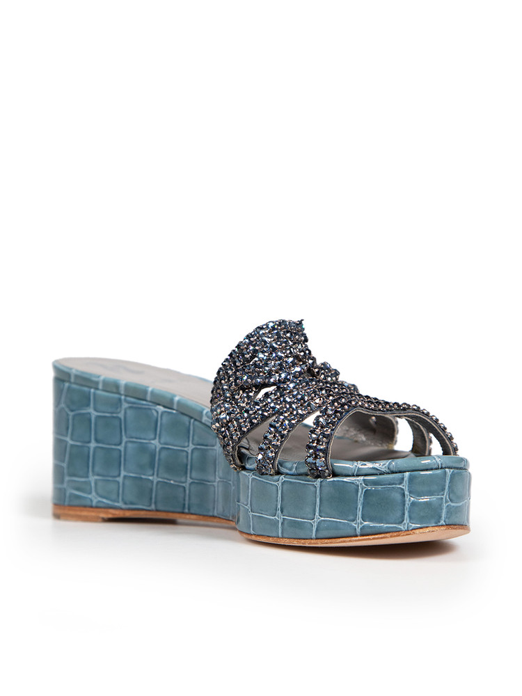Gina Blue Patent Crystal Embellished Loren Sandals