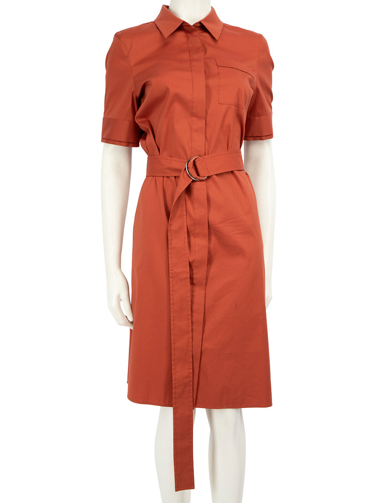 Lafayette 148 Brown Midi Shirt Belted Dress
